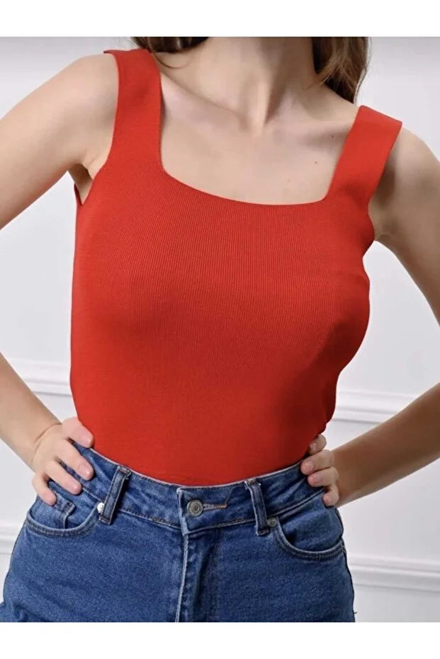 Women’s Square-Neck Thick-Strap Thin Knit Tank Top - MRS.IDEA