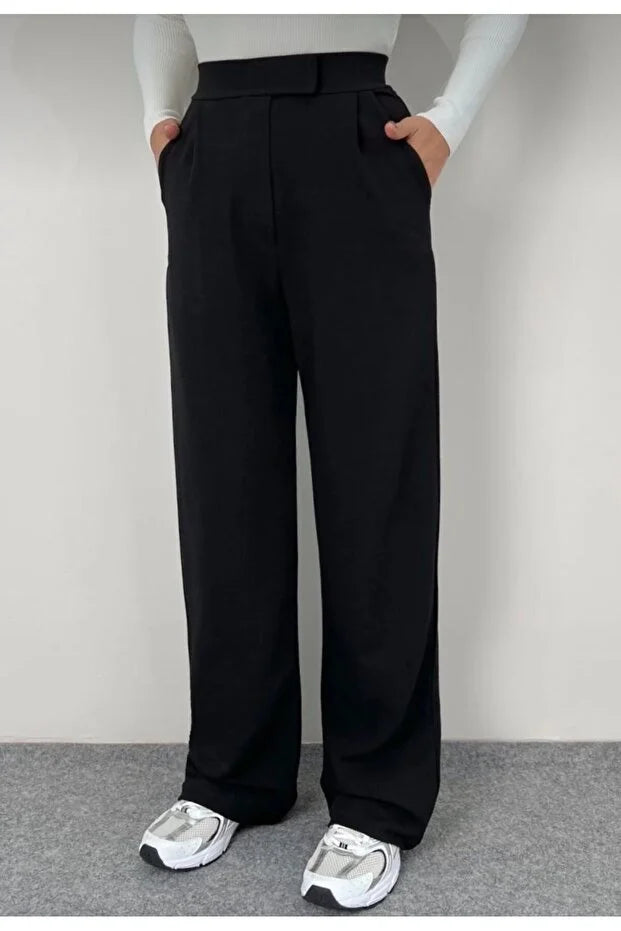 Women’s Black High-Waist Velcro Closure Plaza Pants - MRS.IDEA