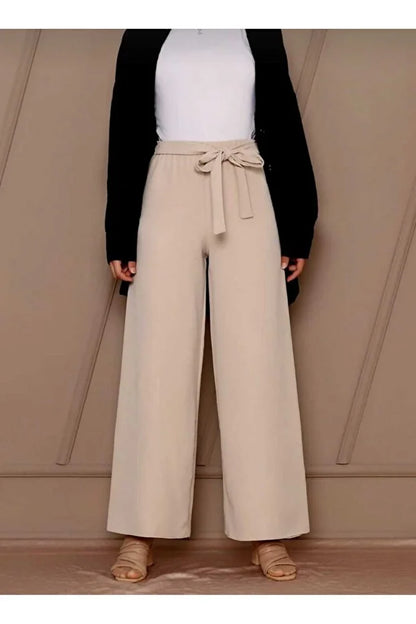 Women’s Crepe Wide-Leg Pants with Drawstring Waist - MRS.IDEA