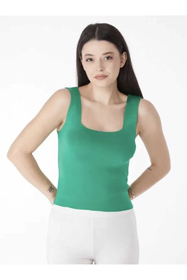 Women’s Square-Neck Thick-Strap Thin Knit Tank Top - MRS.IDEA