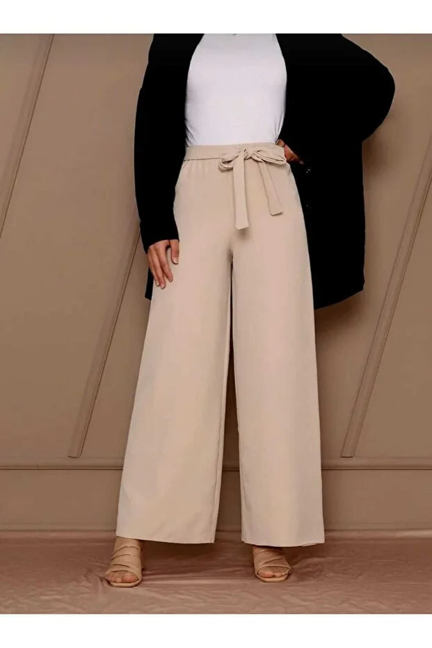 Women’s Crepe Wide-Leg Pants with Drawstring Waist - MRS.IDEA