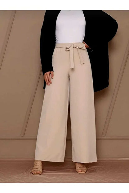Women’s Crepe Wide-Leg Pants with Drawstring Waist - MRS.IDEA