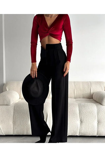Women’s Black High-Waist Velcro Closure Plaza Pants - MRS.IDEA