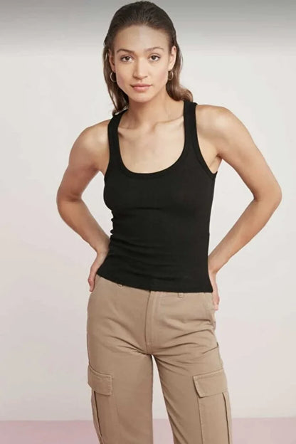 Women’s White Ribbed Thick-Strap Basic Tank Top - MRS.IDEA