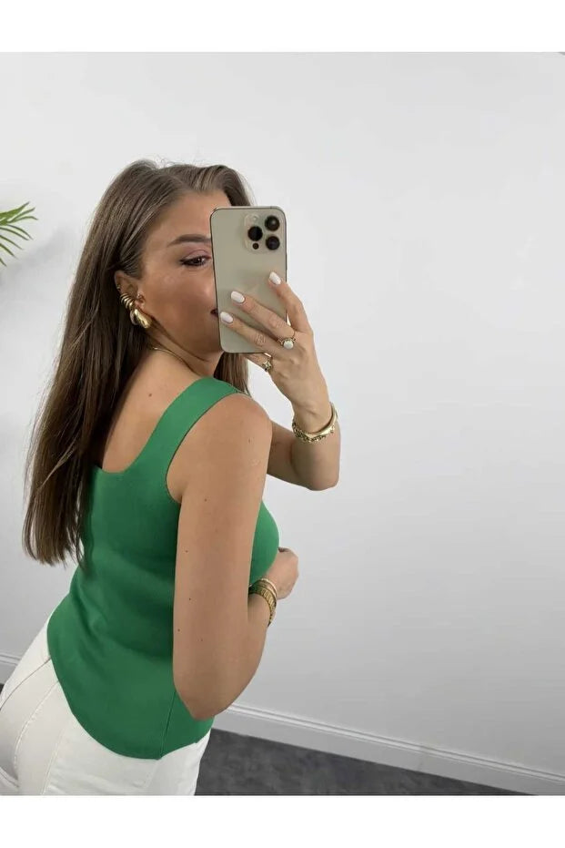 Women’s Square-Neck Thick-Strap Thin Knit Tank Top - MRS.IDEA