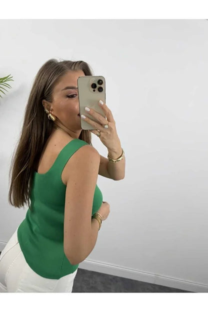 Women’s Square-Neck Thick-Strap Thin Knit Tank Top - MRS.IDEA