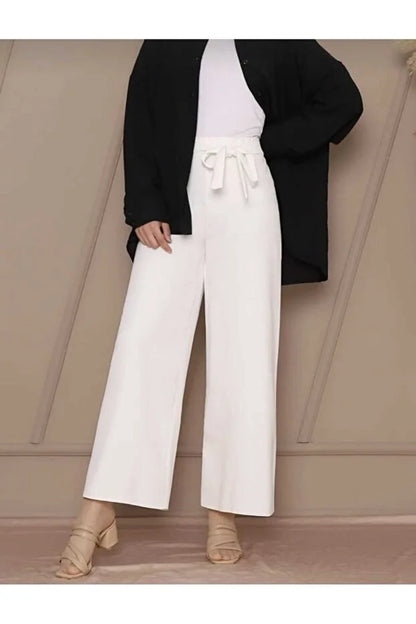 Women’s Crepe Wide-Leg Pants with Drawstring Waist - MRS.IDEA