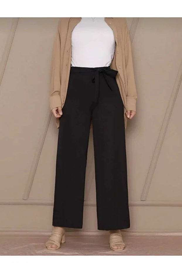 Women’s Crepe Wide-Leg Pants with Drawstring Waist - MRS.IDEA