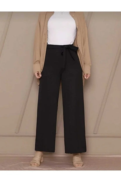 Women’s Crepe Wide-Leg Pants with Drawstring Waist - MRS.IDEA