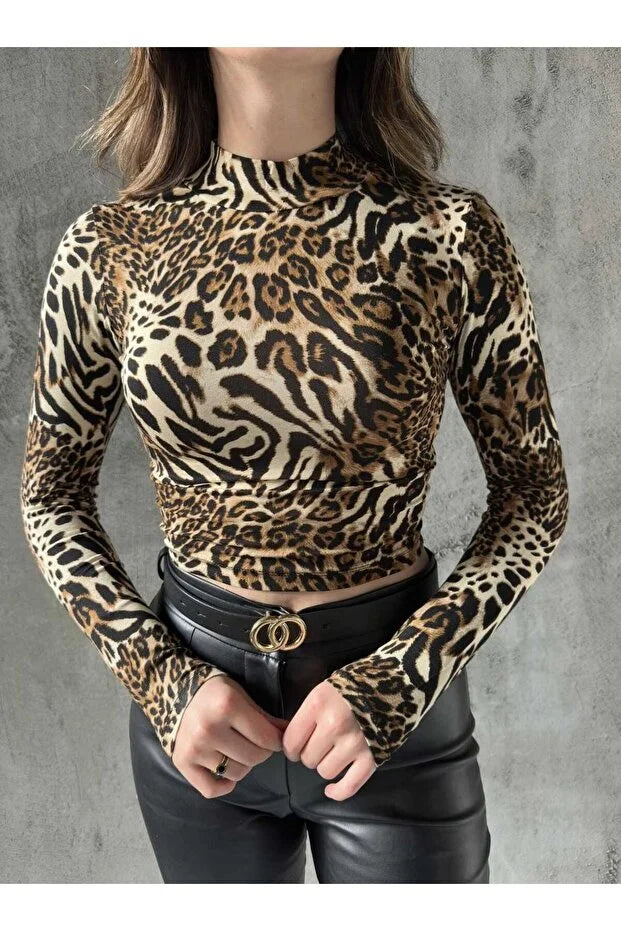 Markatrend Women’s Leopard Print Stretch Fabric Blouse – Mix Leopard - MRS.IDEA