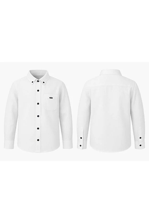 White Boys’ Long-Sleeve Button-Down Collar Classic Shir - MRS.IDEA