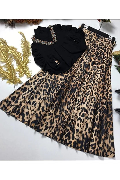 General Brands Women’s Leopard Print Pleated Skirt with Elastic Waist - MRS.IDEA