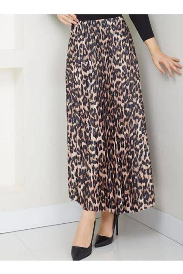 General Brands Women’s Leopard Print Pleated Skirt with Elastic Waist - MRS.IDEA