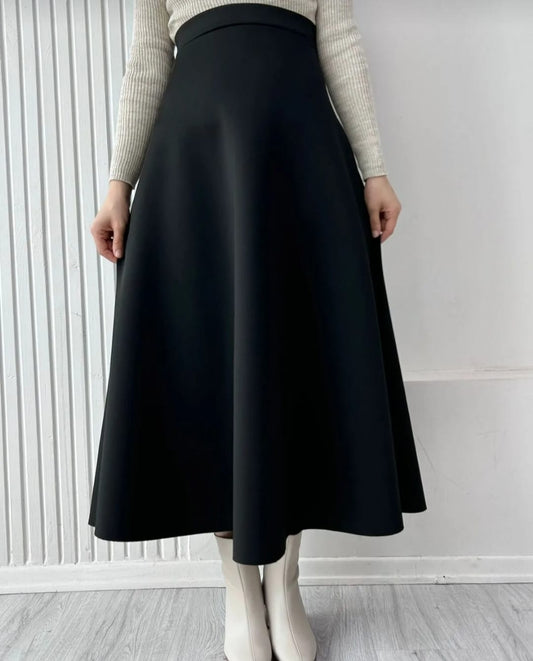 Women's Scuba Crepe Elastic Waist Kilo Skirt Black