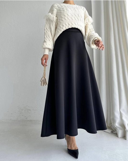 Women's Scuba Crepe Elastic Waist Kilo Skirt Black