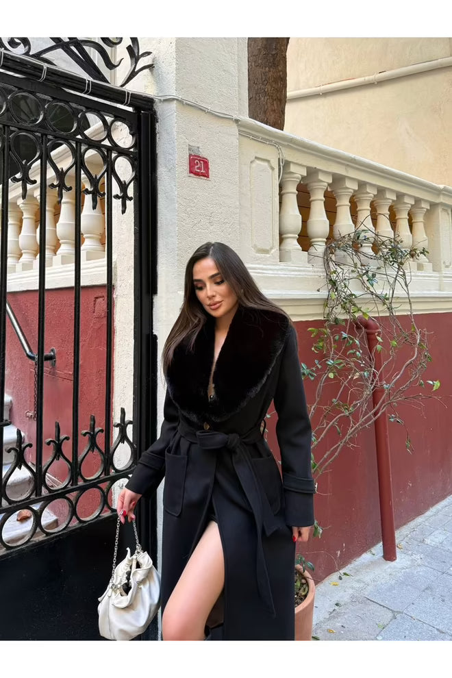 Wrap over Coat with Notched Collar