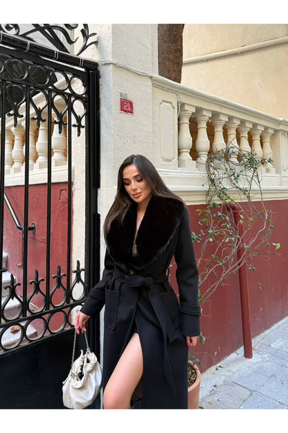 Wrap over Coat with Notched Collar