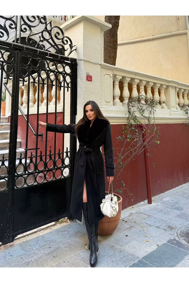 Wrap over Coat with Notched Collar