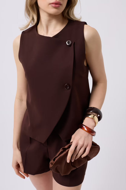 Woven Vest with Side Buttons