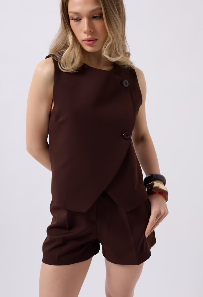 Woven Vest with Side Buttons