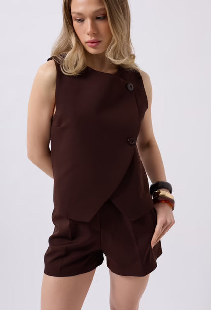 Woven Vest with Side Buttons