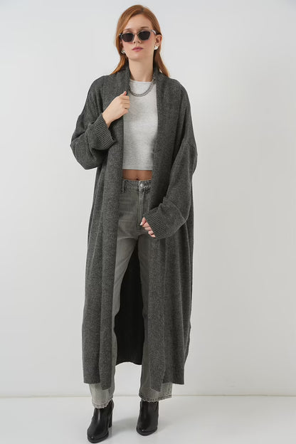Grey Cardigan With Oversized Fit And Shawl Collar - MRS.IDEA