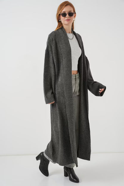Grey Cardigan With Oversized Fit And Shawl Collar - MRS.IDEA