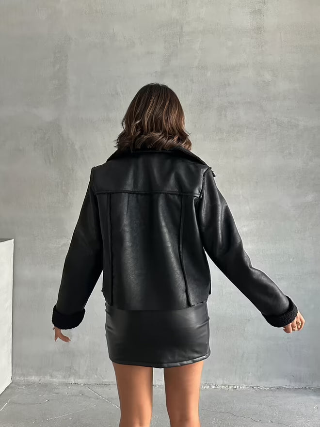 Laminated Leather Zippered Coat