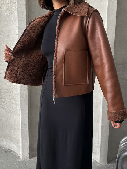 Laminated Leather Zippered Coat