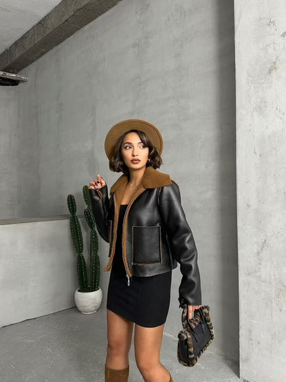 Laminated Leather Zippered Coat