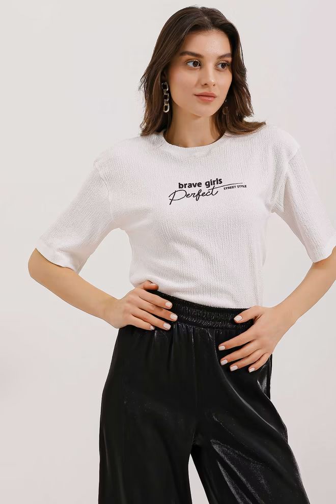 Printed Oversize Knitted T-Shirt - White - MRS.IDEA