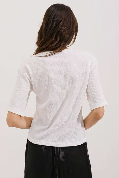 Printed Oversize Knitted T-Shirt - White - MRS.IDEA