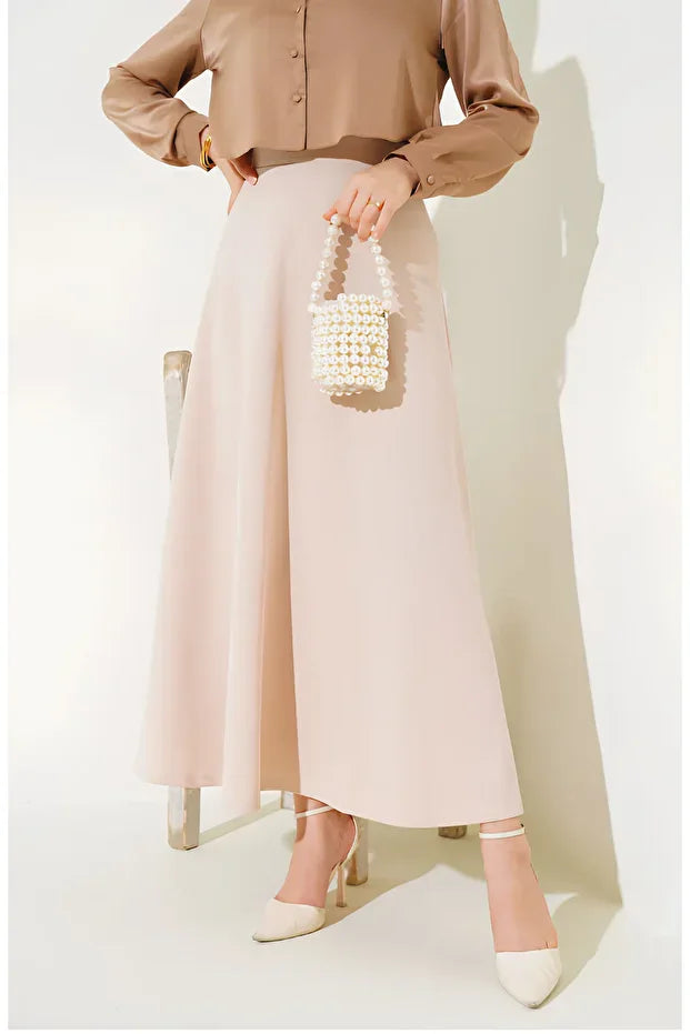 Scuba Crepe Flared Skirt with Elastic Waist - MRS.IDEA