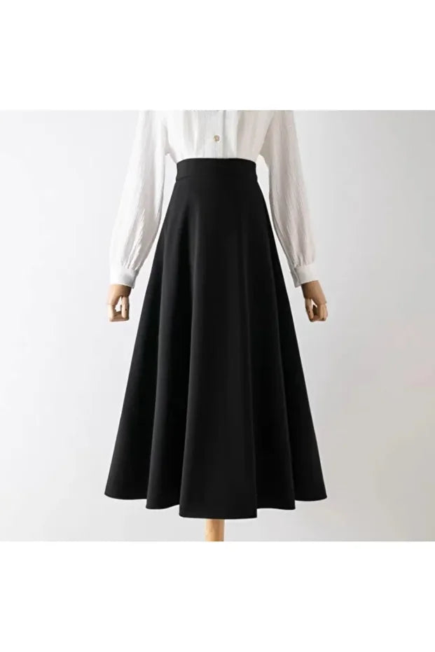 Scuba Crepe Flared Skirt with Elastic Waist - MRS.IDEA