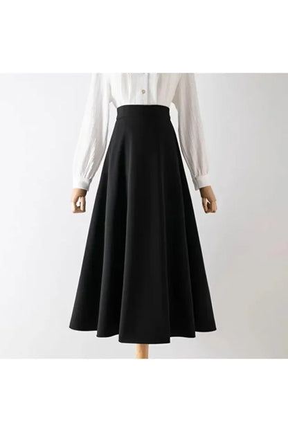 Scuba Crepe Flared Skirt with Elastic Waist - MRS.IDEA