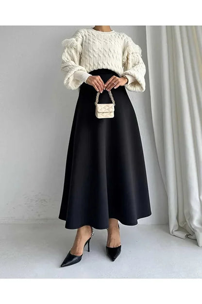 Scuba Crepe Flared Skirt with Elastic Waist - MRS.IDEA