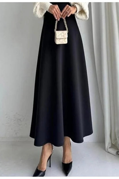 Scuba Crepe Flared Skirt with Elastic Waist - MRS.IDEA