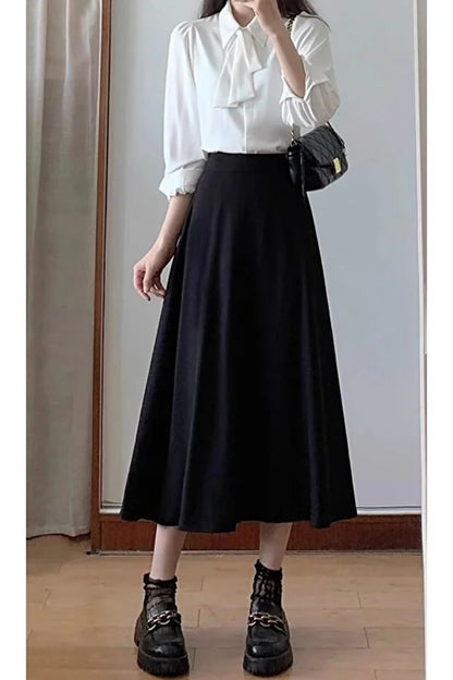 Scuba Crepe Flared Skirt with Elastic Waist - MRS.IDEA