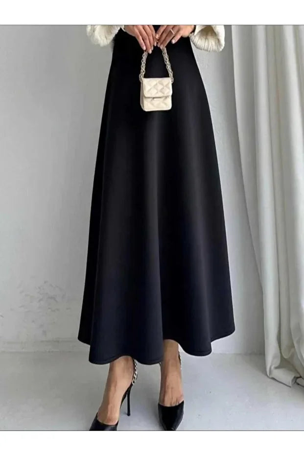 Scuba Crepe Flared Skirt with Elastic Waist - MRS.IDEA