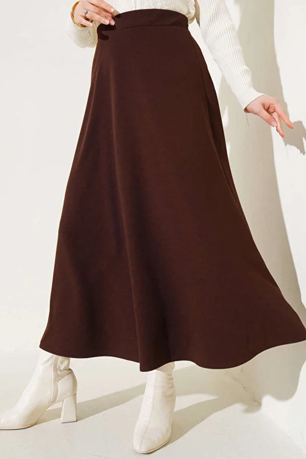 Scuba Crepe Flared Skirt with Elastic Waist - MRS.IDEA