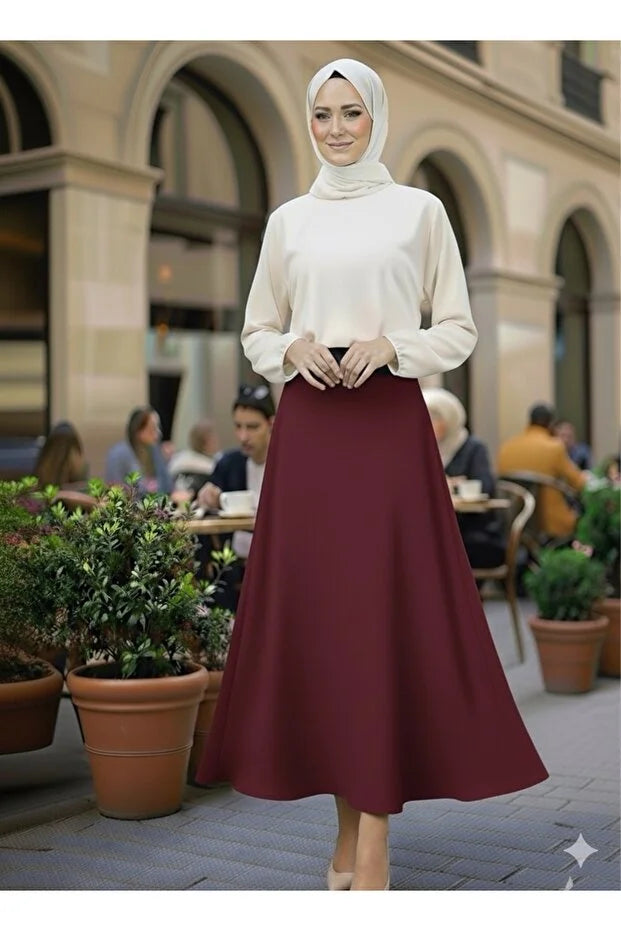 Scuba Crepe Flared Skirt with Elastic Waist - MRS.IDEA