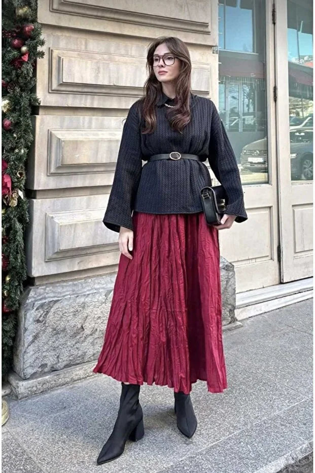 Women’s Long Wrinkled Flared Modest Skirt - MRS.IDEA