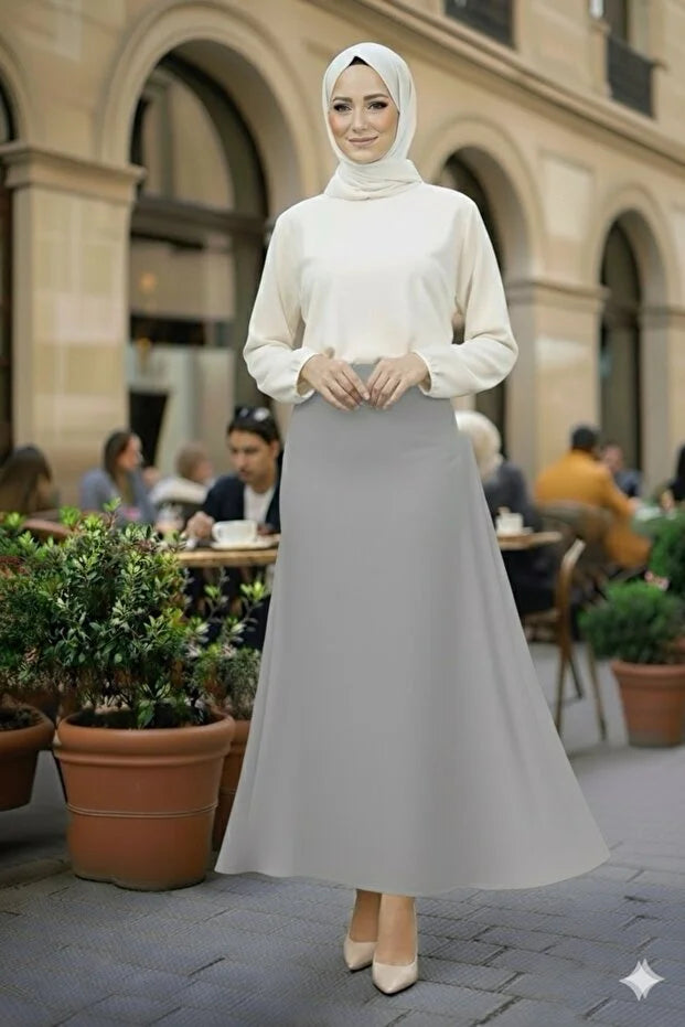 Scuba Crepe Flared Skirt with Elastic Waist - MRS.IDEA