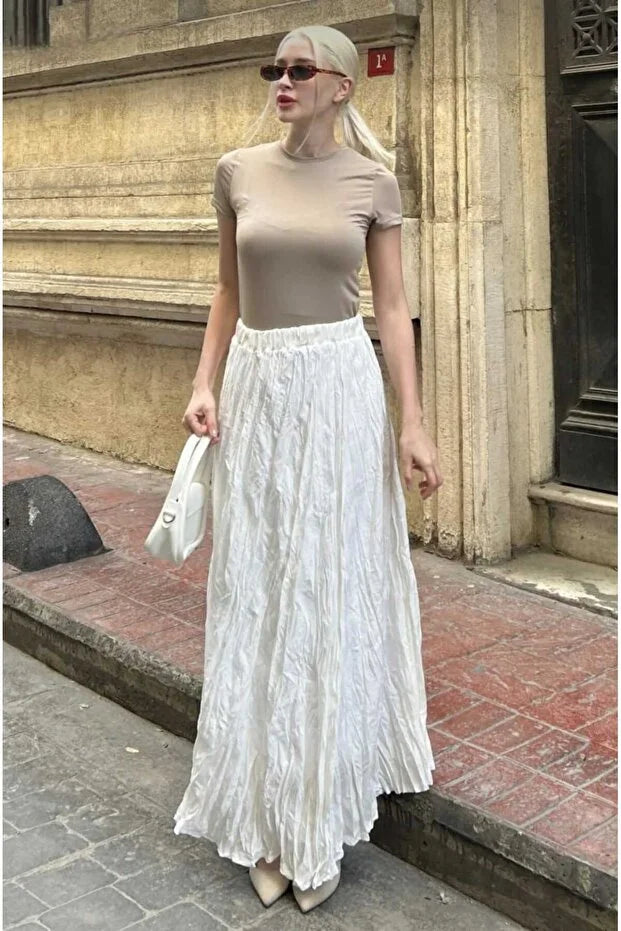 Women’s Long Wrinkled Flared Modest Skirt - MRS.IDEA